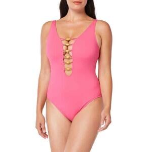 Bleu by Rod Beattie Beaded Cutout One Piece Swimsuit Rose Red Size 12 1264
